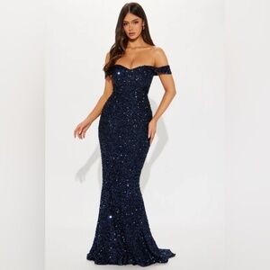 Brenda Sequin Gown - Navy